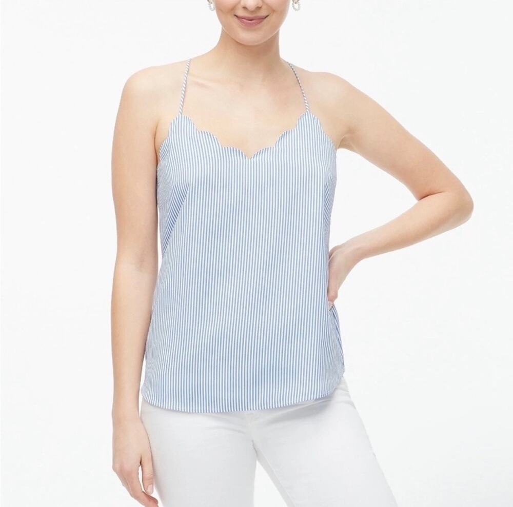 J.Crew Striped Scalloped Cami Top Adjustable Banker Blue 00